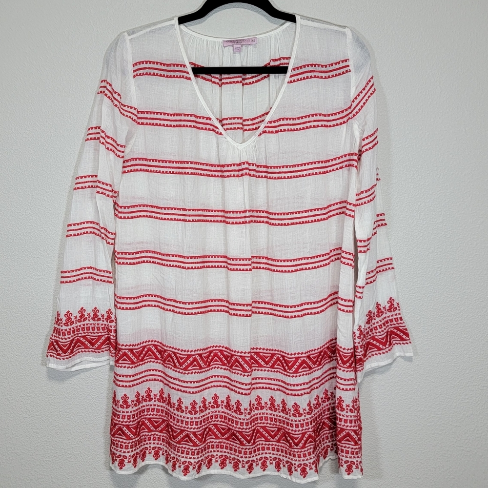 Calypso st. Barth embroidered long sleeve tunic top or swim coverup
